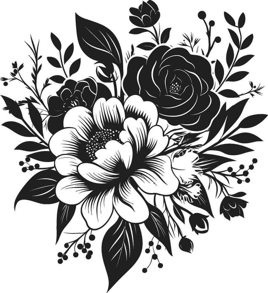 real floración montaje negro icono diseño elegante pétalo fusión decorativo negro ramo de flores logo vector