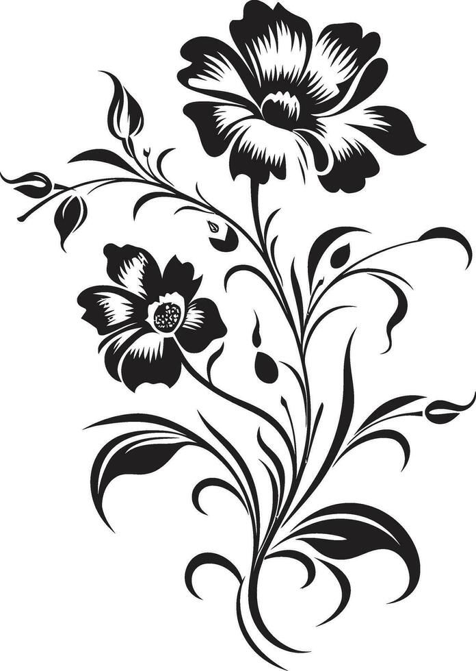 Monochrome Petal Impressions Whimsical Hand Drawn Florals Ink Noir Botanical Whispers Black Floral Emblem Vectors