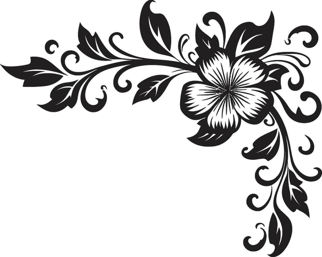 Inky Blossom Whimsy Hand Drawn Floral Vector Logos Midnight Petal Craft Black Botanical Iconic Designs