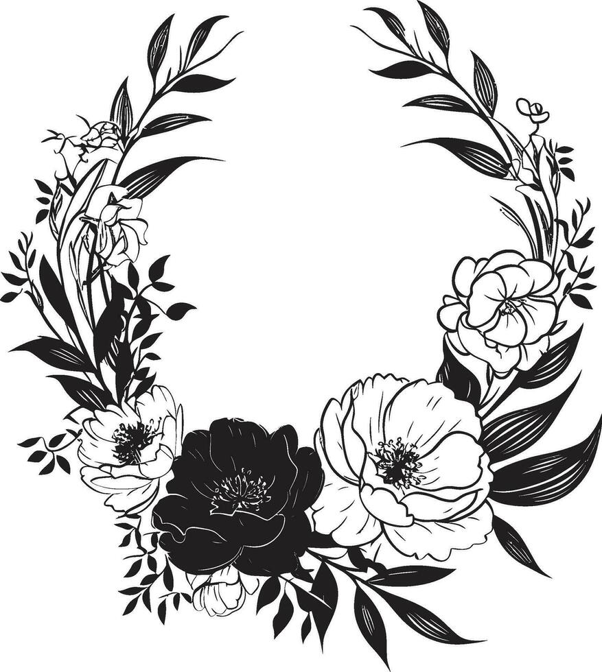 Noir Petal Reverie Hand Drawn Floral Vectors Vintage Inked Garden Chronicles Noir Emblem Sketches