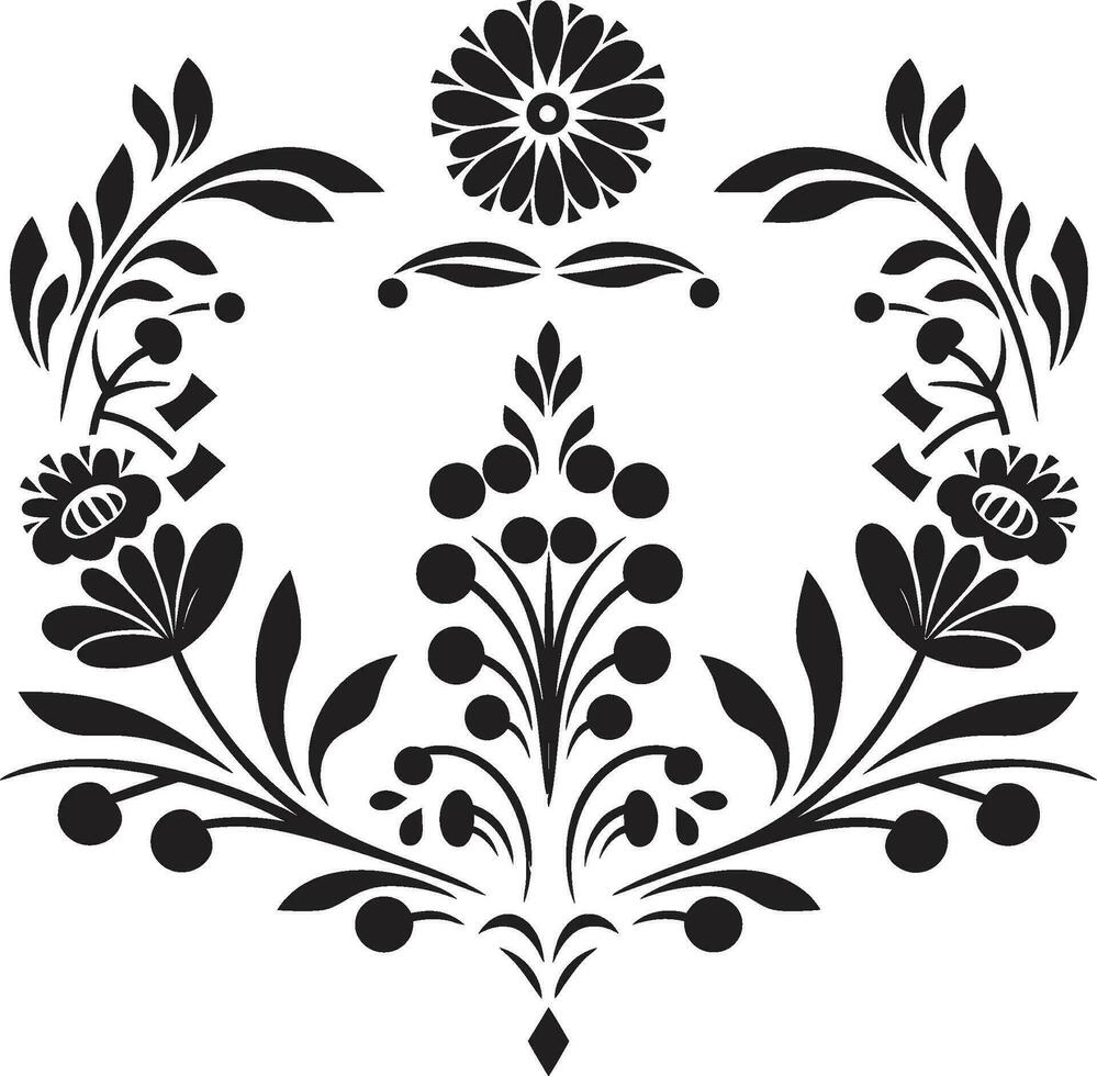 Patterned Petal Design Black Emblem Flower Geometry Vector Tile Icon