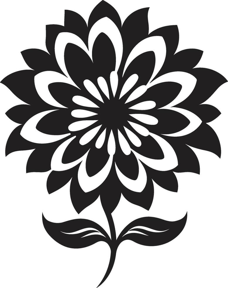 Sleek Floral Composition Black Hand Drawn Icon Chic Minimalist Flower Artistic Vector Emblem