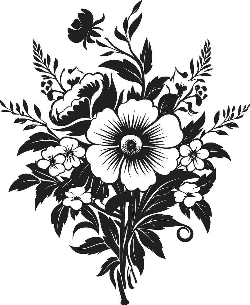 susurro florecer montaje decorativo negro logo real floral popurrí negro ramo de flores emblema vector