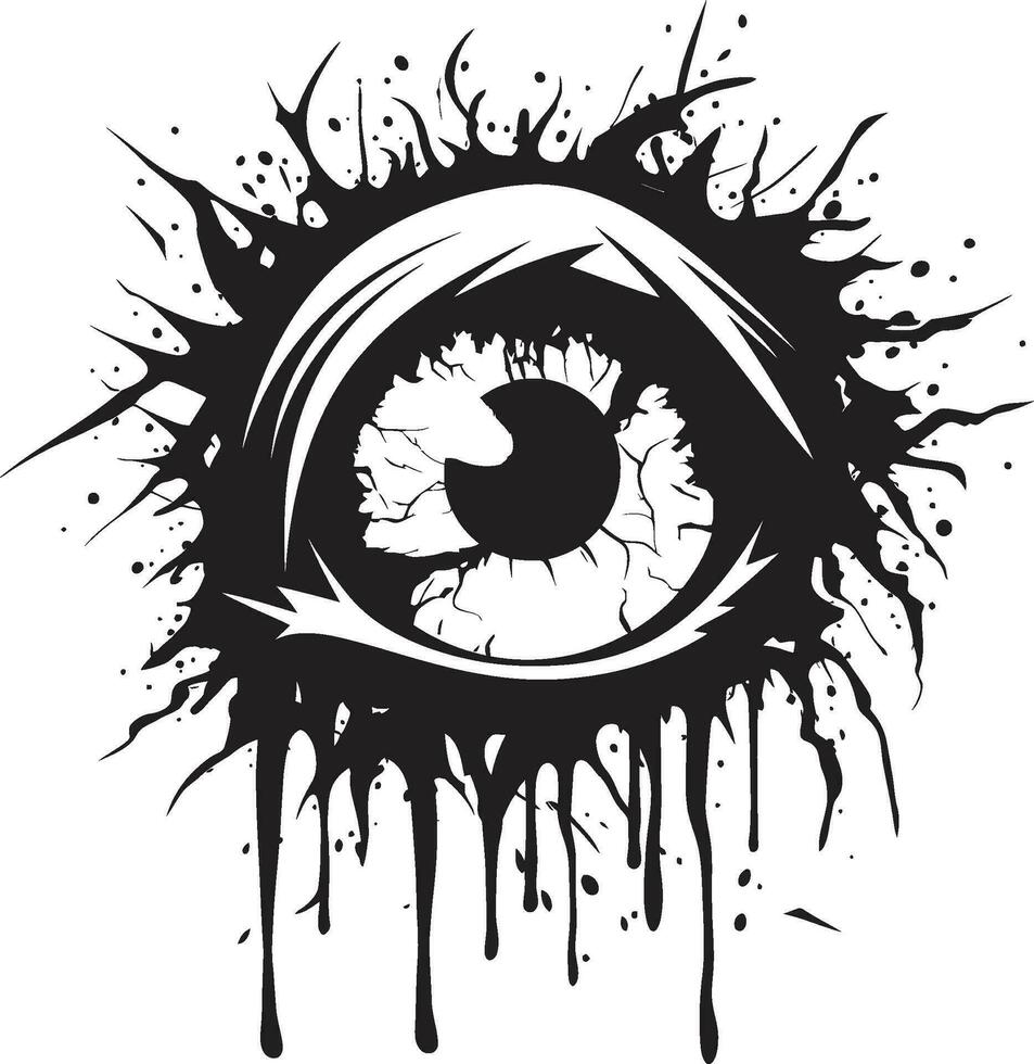 macabro ojo de terror negro Siniestro emblema misterioso zombi ojo negro vector horror emblema