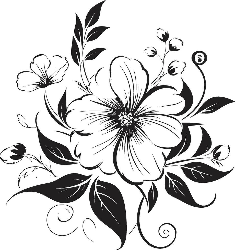 Noir Floral Lullaby Vintage Black Logo Sketches Monochrome Petal Serenade Noir Vector Iconography