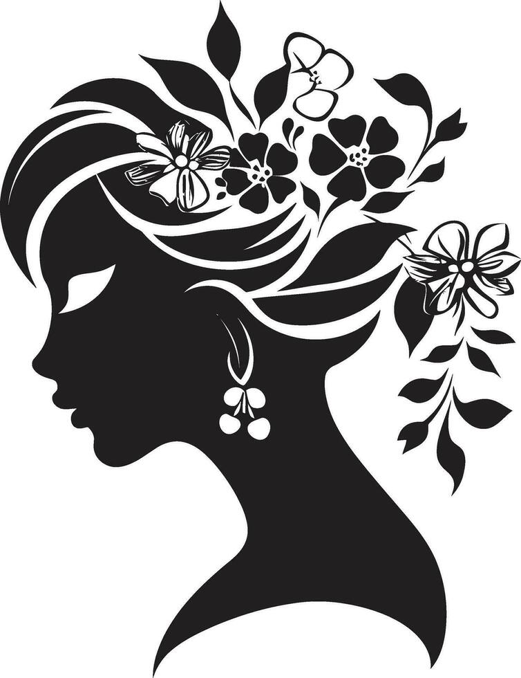 artístico florecer esencia elegante vector cara minimalista floral resplandor negro mujer icono