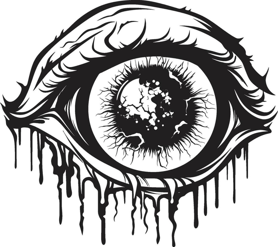 Dreadful Zombie Gaze Black Eye Icon Design Creepy Undead Vision Vector Zombie Eye Emblem