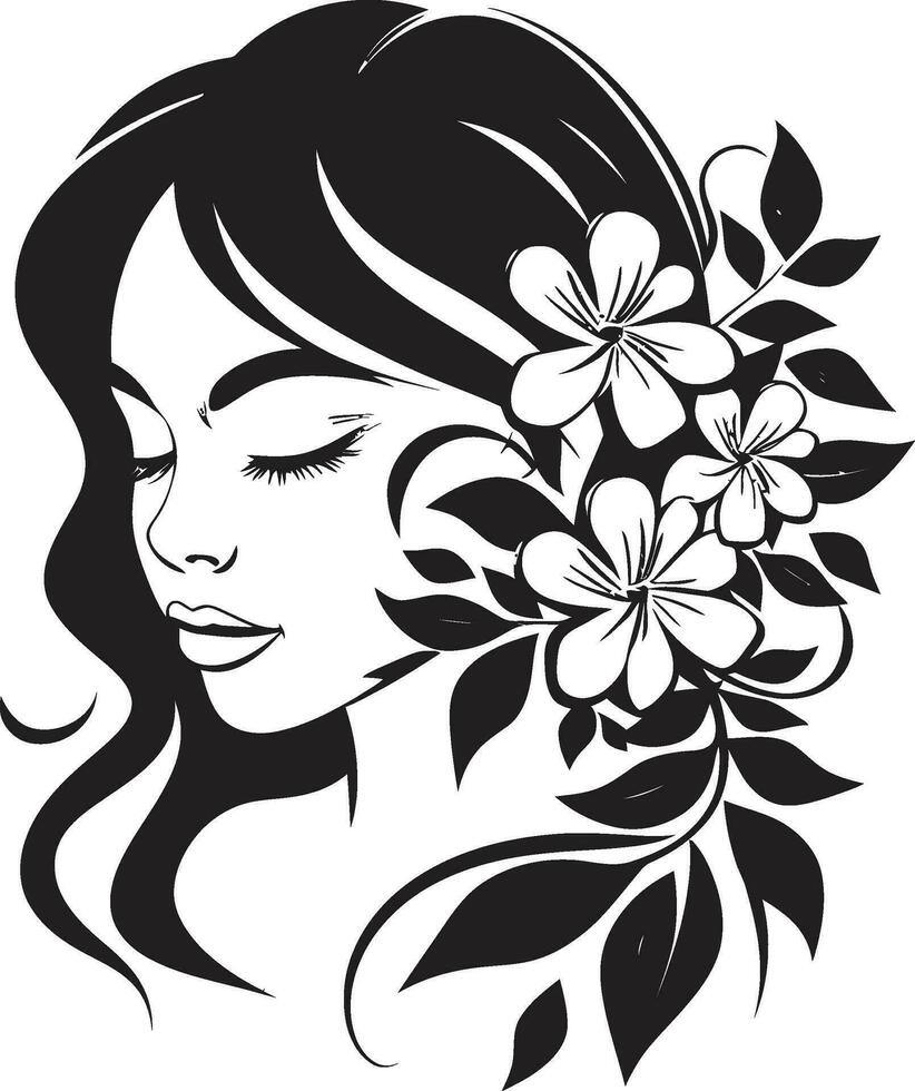 Clean Floral Beauty Black Hand Drawn Icon Whimsical Feminine Radiance Vector Icon