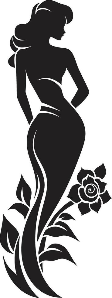 Modern Flowered Persona Black Woman Emblem Artistic Floral Attire Elegant Vector Emblem