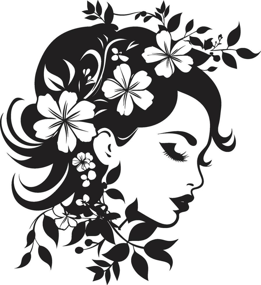 Clean Floral Beauty Black Hand Drawn Icon Whimsical Feminine Radiance Vector Icon