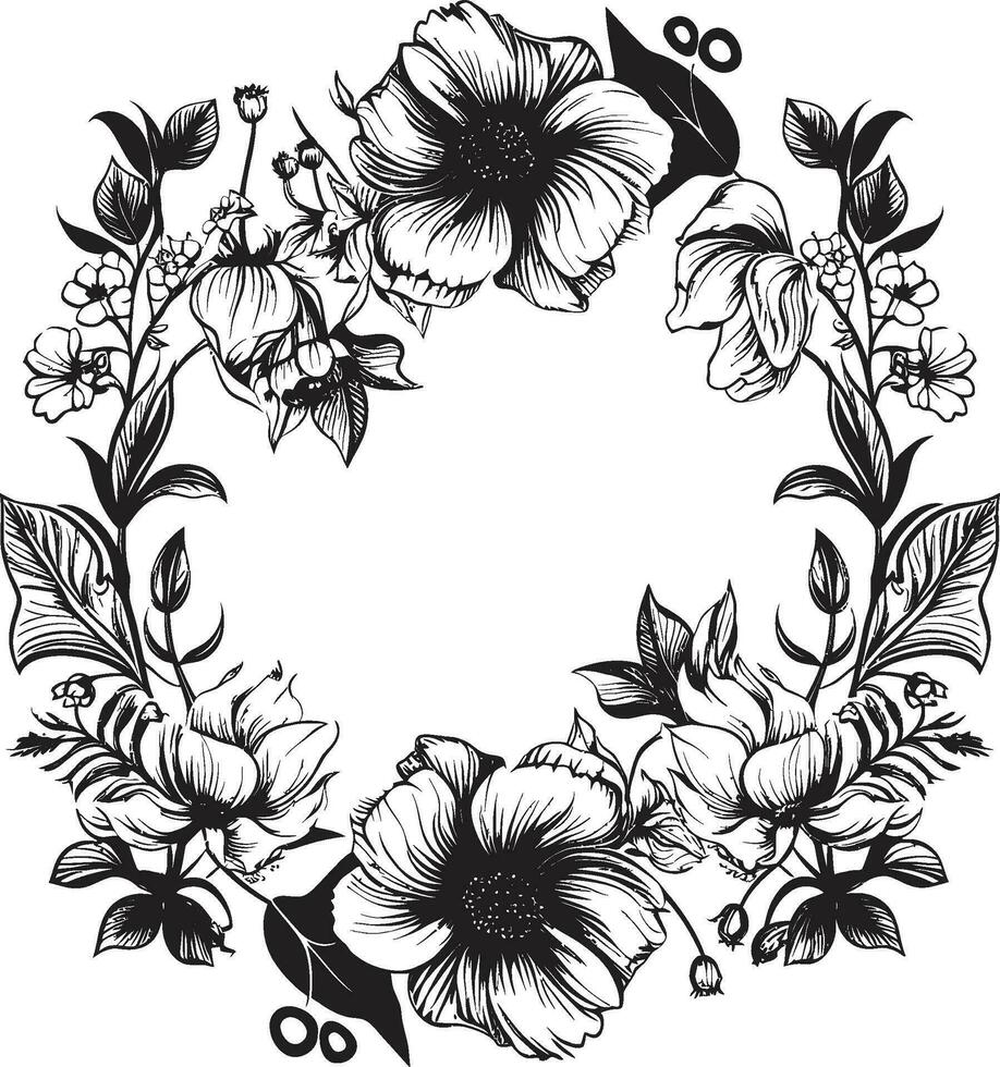 radiante floración frontera decorativo negro logo agraciado floral rodear negro marco emblema vector