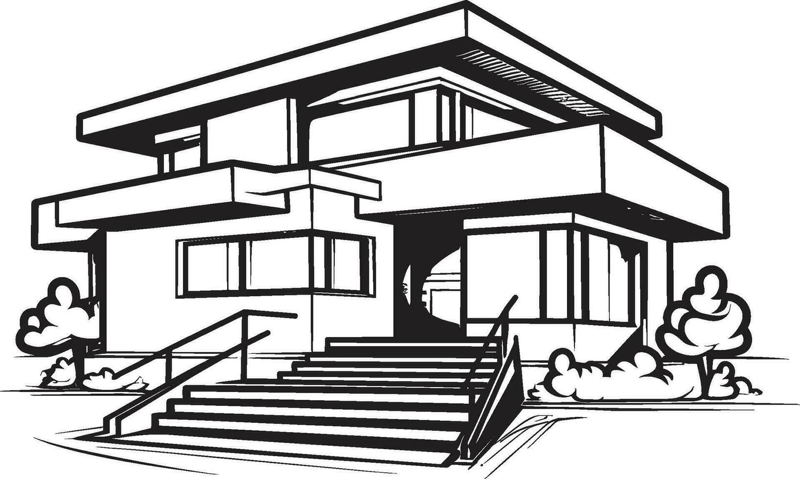 Strong Domicile Symbol Bold House Sketch Vector Logo Powerhouse Abode Emblem Thick House Outline Icon