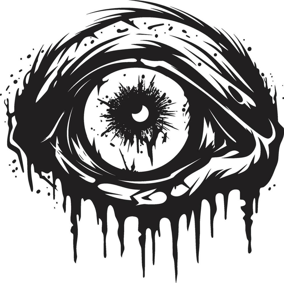 Horrifying Stare Black Creepy Eye Logo Spooky Zombie Gaze Vector Scary Eye Design