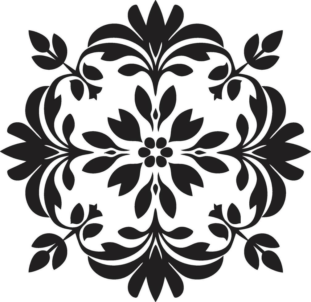 Mosaic Petals Geometric Black Vector Icon Structured Botanicals Black Tile Floral Design