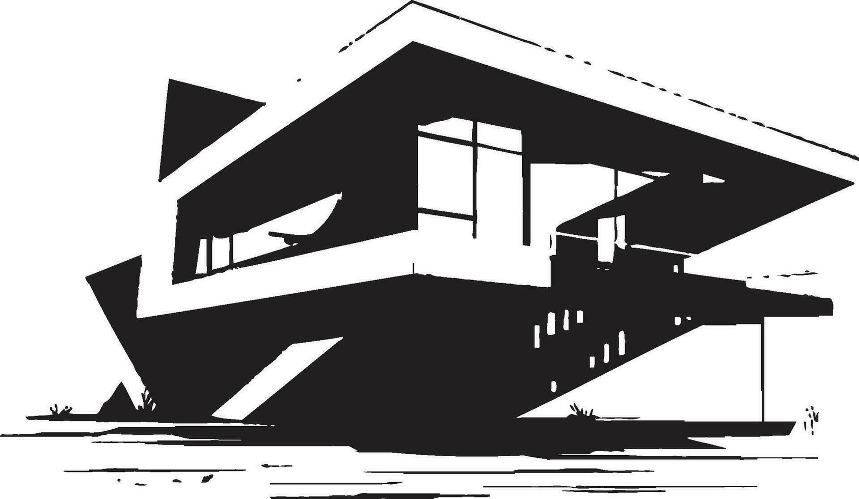 Futuristic Abode Outline Modern House Sketch Vector Emblem Architectural Visionaries Bold House Sketch Design in Vector Logo
