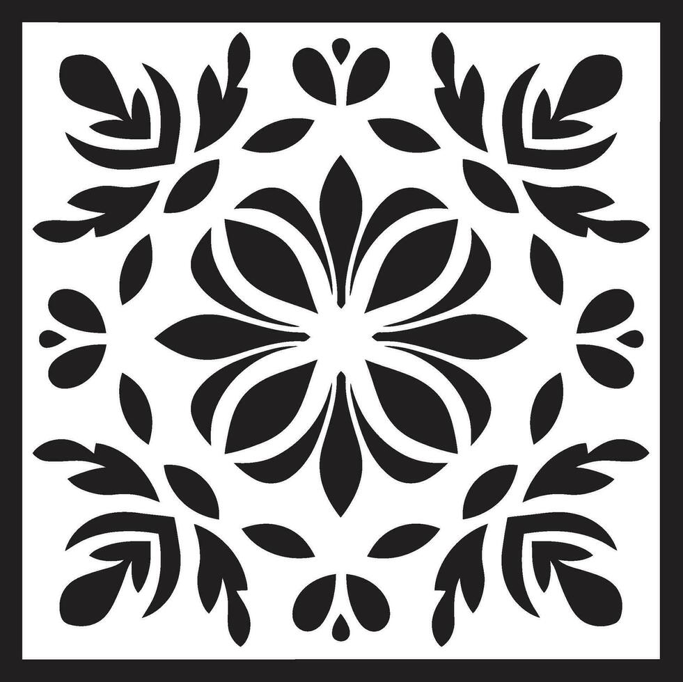 Floral Tessellations Geometric Tile Icon Structured Mosaic Black Vector Floral Icon