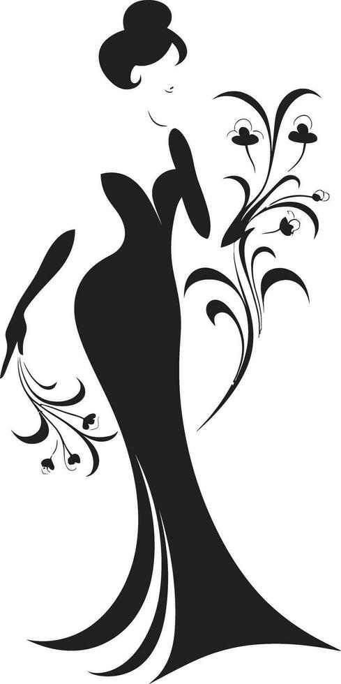 Modern Flowered Persona Black Woman Emblem Artistic Floral Attire Elegant Vector Emblem
