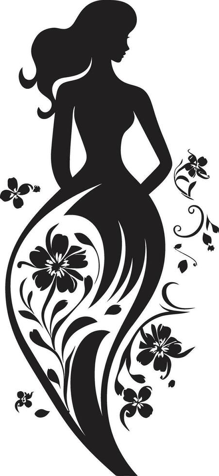 elegante floral armonía mujer vector perfil limpiar floral alta costura negro mano dibujado icono