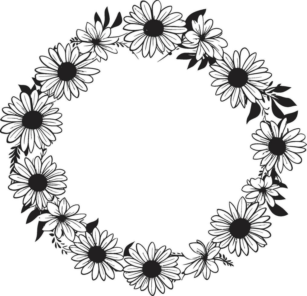 Chic Daisy Silhouette Flower Frame Black Logo Daisy Elegance Black Vector Logo Icon Design