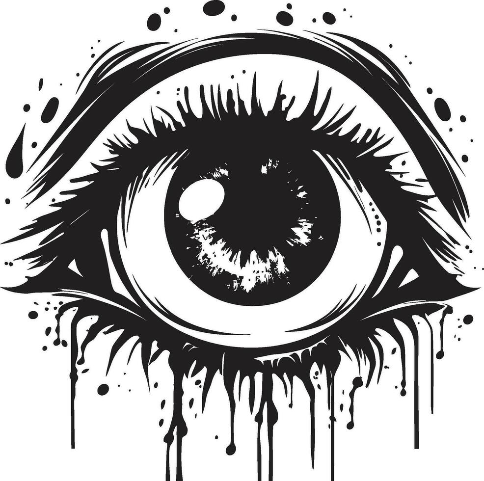 amenazador sobrenatural ojo Siniestro negro icono obsesionado zombi Mira vector de miedo ojo emblema