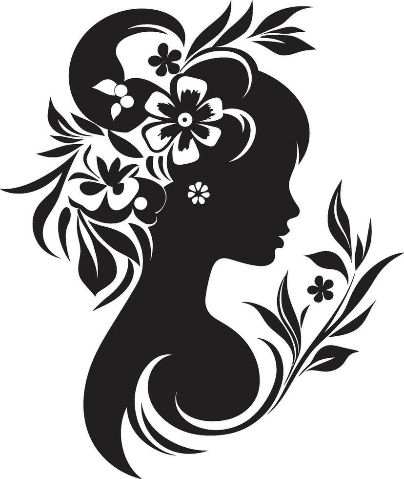 sofisticado flora encanto negro vector icono resumen florecer resplandor mujer cara emblema