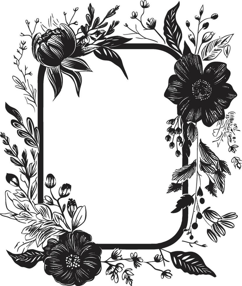 etéreo flor marco negro vector marco eterno florecer Perímetro decorativo negro logo