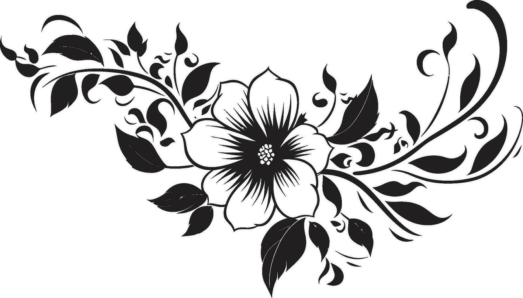 Elegant Botanical Intricacies Black Iconic Design Mystical Floral Fusion Hand Rendered Black Vector Icon