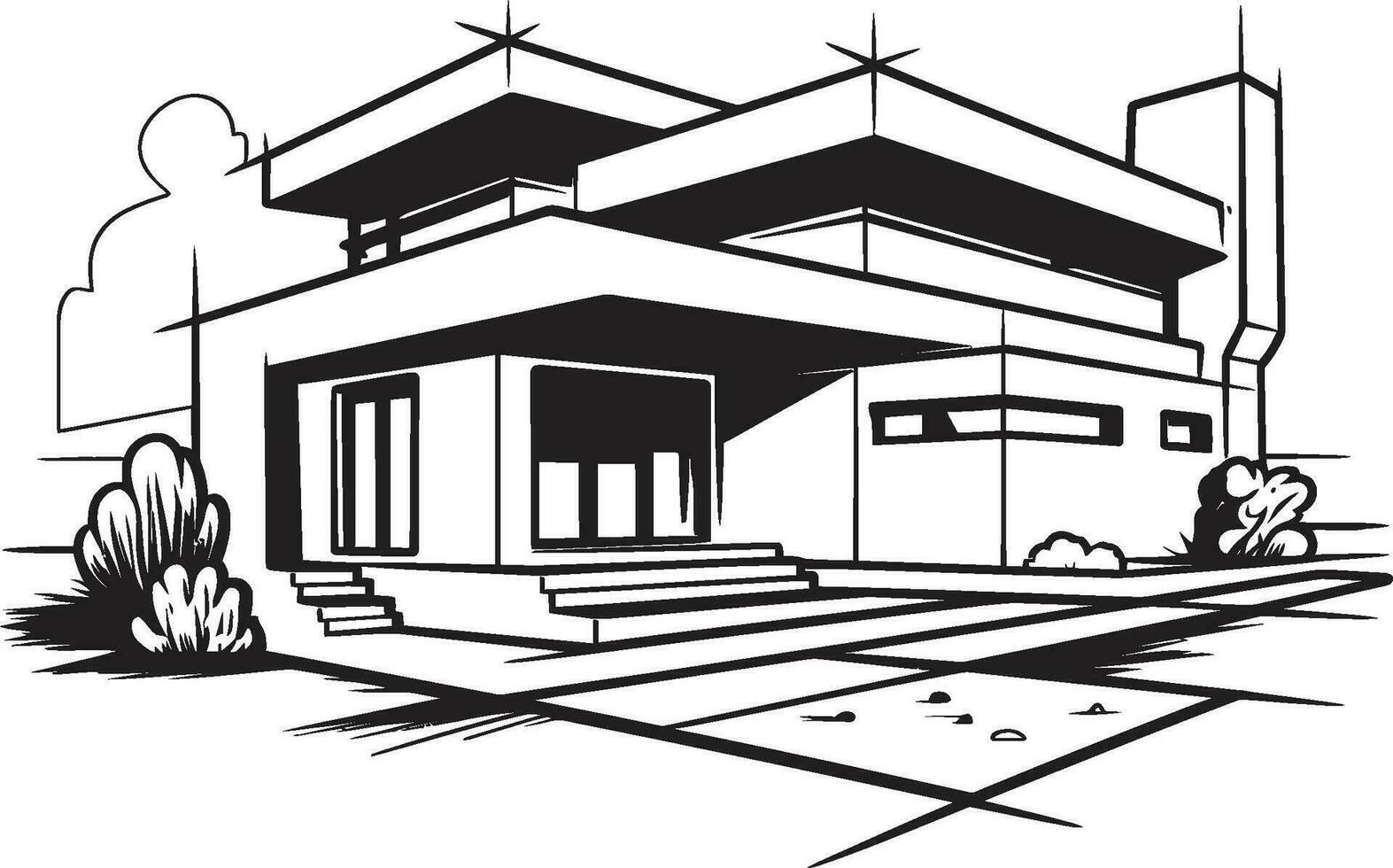 Twin Residence Concept Sketch Design for Duplex House Double Domicile Sketch Vector Logo for Duplex Design