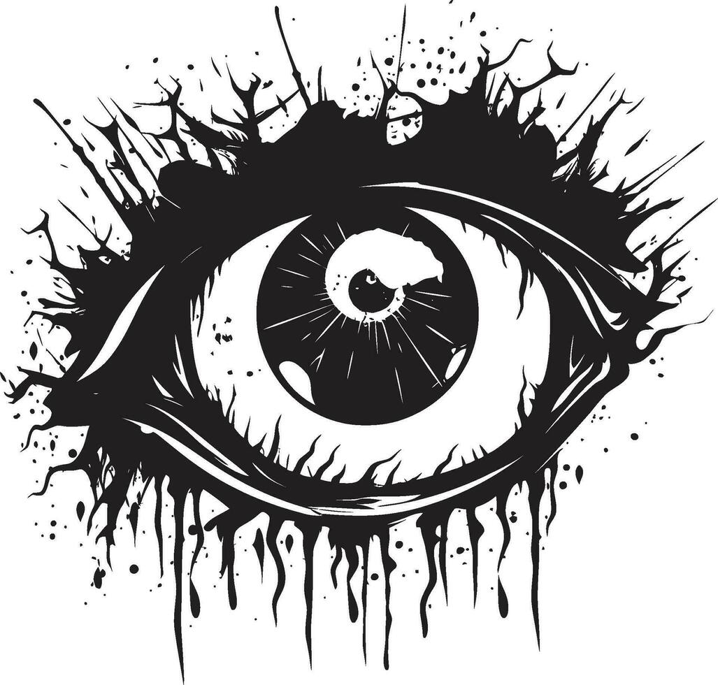 aterrador zombi visión Siniestro ojo emblema siniestro horror mirada negro vector de miedo ojo