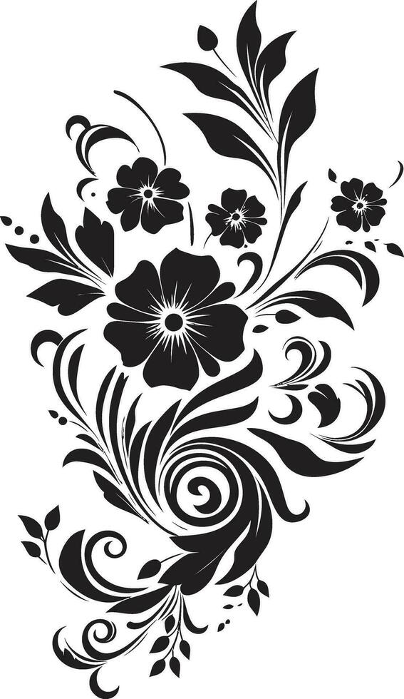 Sleek Botanical Sketch Hand Drawn Black Icon Vintage Floral Intricacies Handcrafted Black Emblem vector