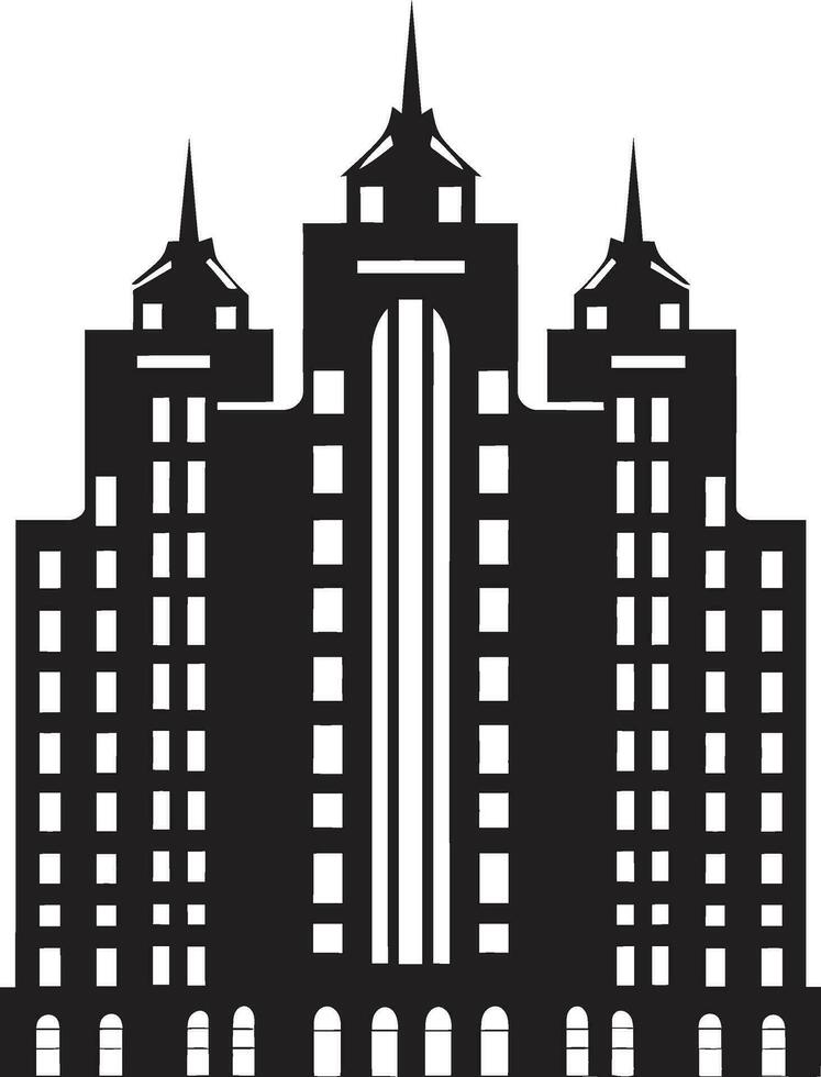 Downtown Skylinescape Multifloor City Building Vector Emblem Metropolis Elevation Multifloor Cityscape Icon in Vector Logo