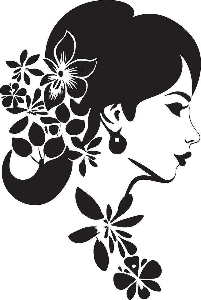 Modern Flower Portrait Black Woman Emblem Artistic Blossom Essence Elegant Vector Face