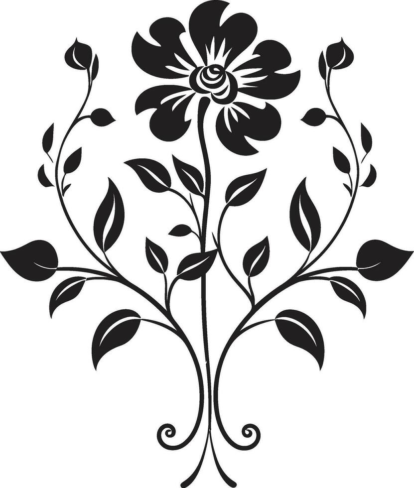 Noir Botanical Etchings Black Floral Logos Graphite Bloom Ensemble Handcrafted Vector Icons