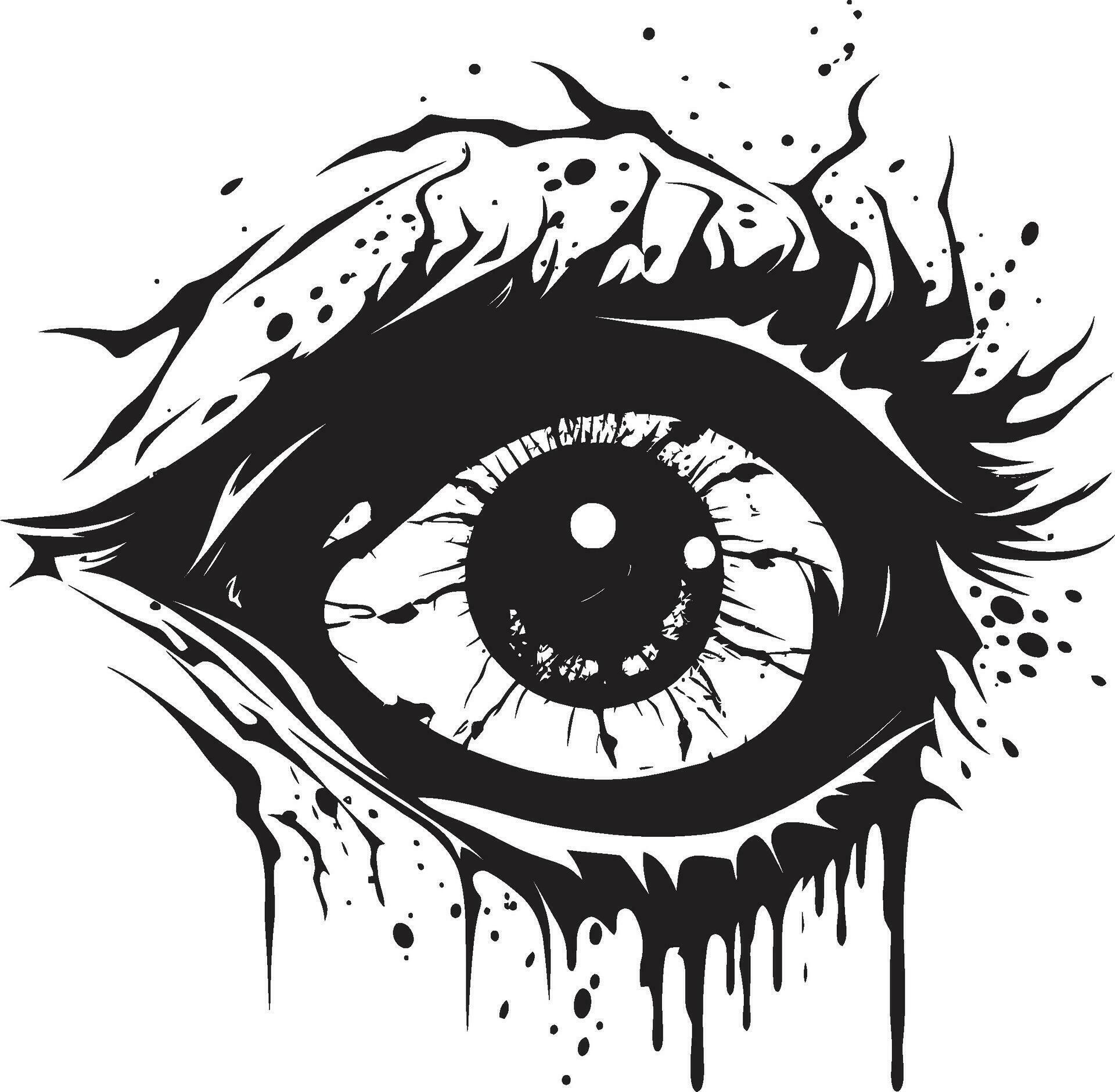 Horrifying Stare Black Creepy Eye Logo Spooky Zombie Gaze Vector Scary ...