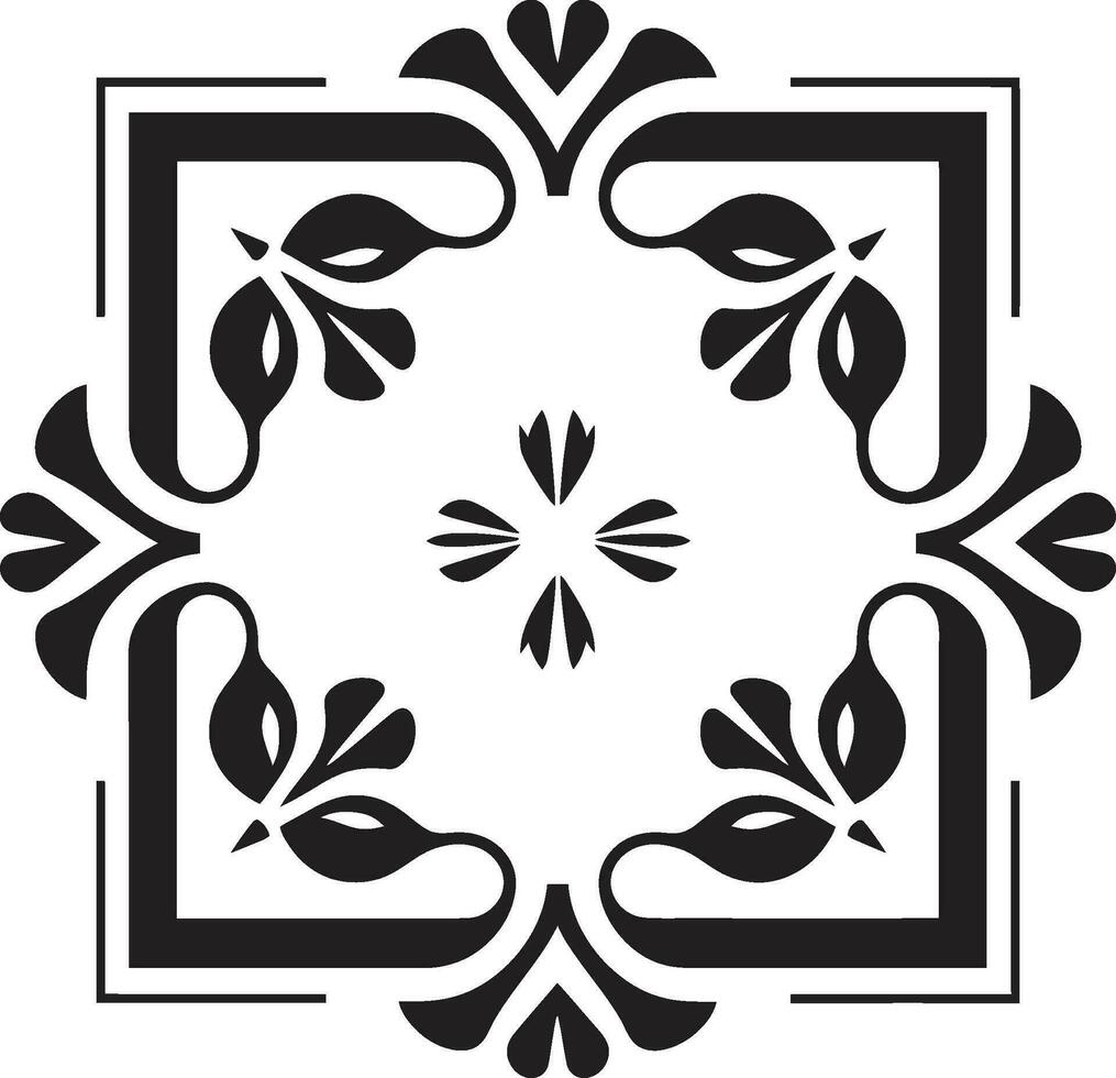 Petal Harmony Black Floral Pattern Botanical Gridwork Geometric Vector Icon