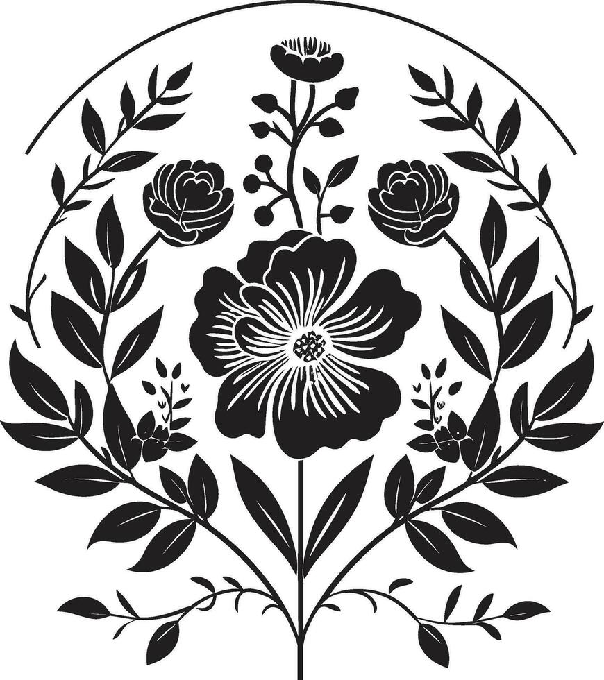 elegante noir ramos de flores intrincado floral icónico diseños noir pétalo susurros hecho a mano negro emblema bocetos vector