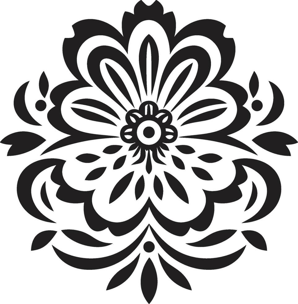 pétalo mosaico geométrico floral loseta diseño embaldosado floraciones negro vector icono con patrones
