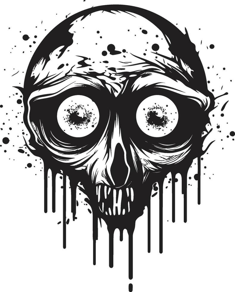 Demonic Zombie Skull Creepy Black Icon Chilling Undead Stare Black Zombie Logo vector