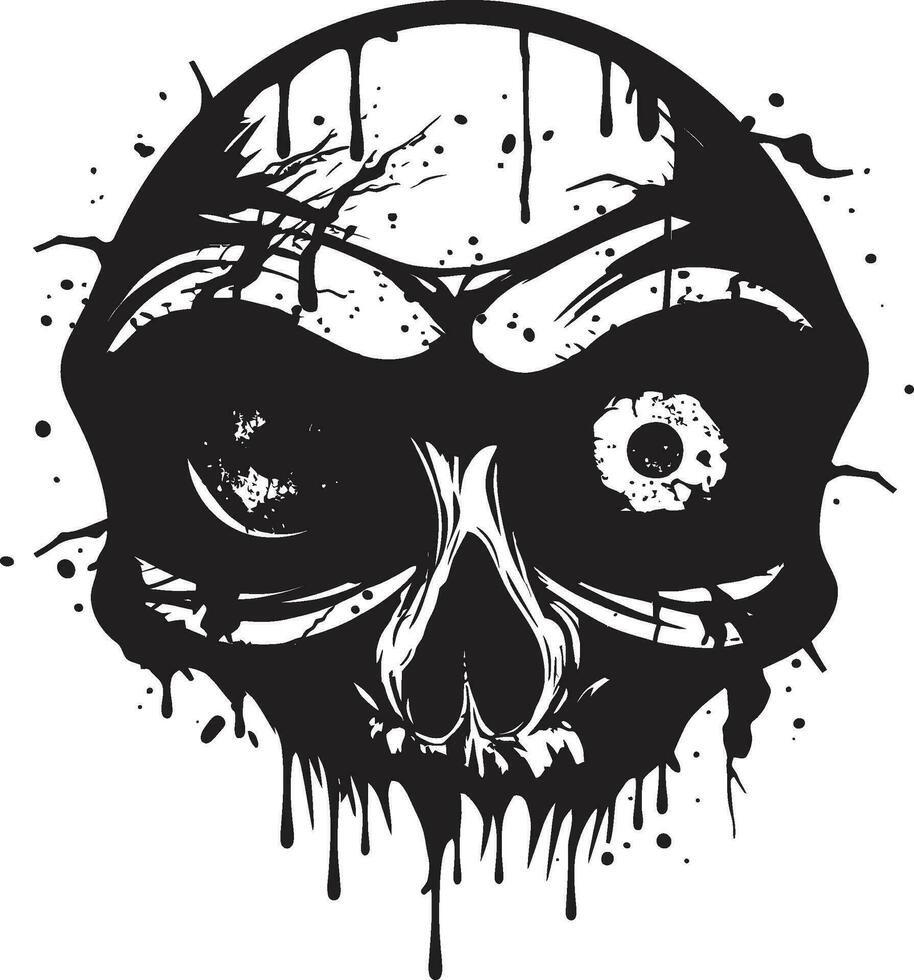 Eerie Unsettling Skull Black Zombie Icon Frightening Zombie Profile Creepy Skull Emblem vector