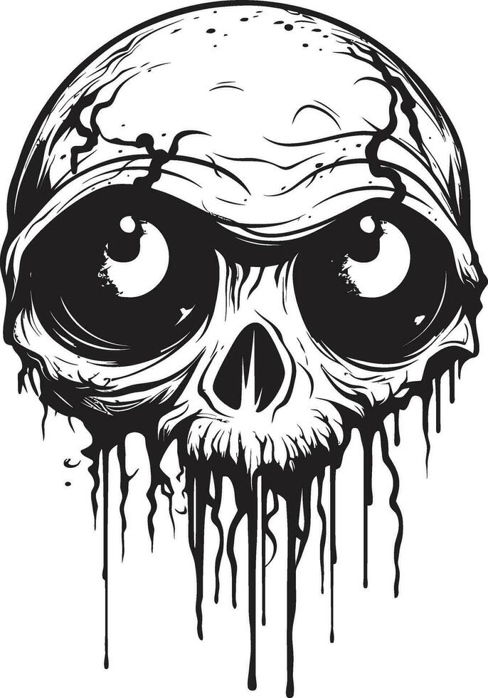 Haunted Undead Visage Vector Scary Skull Emblem Nightmarish Skull Stare Black Zombie Design