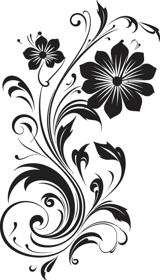 Graceful Floral Strokes Hand Rendered Vector Icon Dynamic Blossom Accents Black Design Element