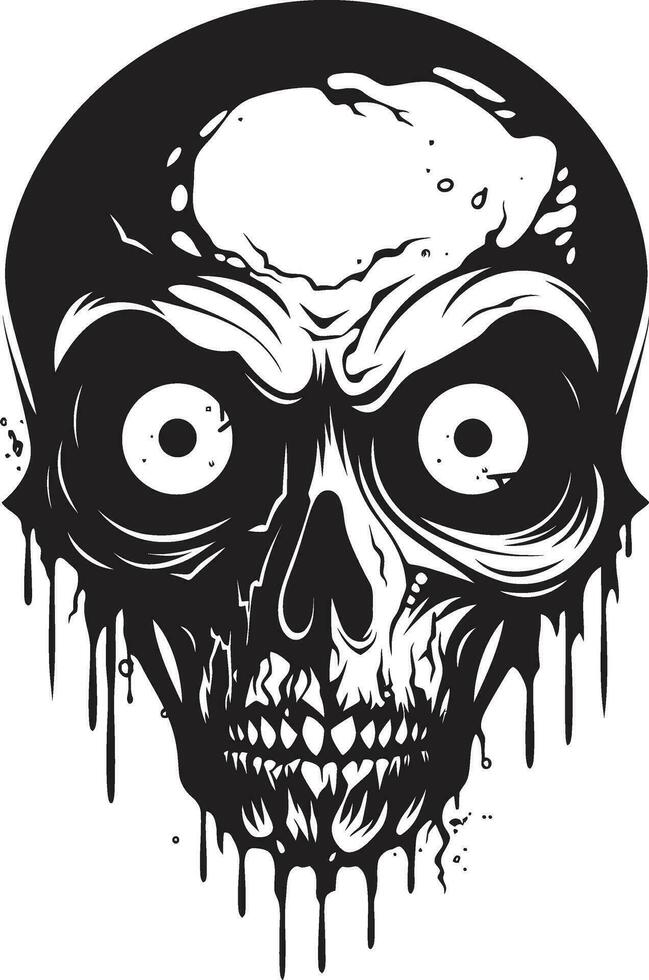 Dreadful Zombie Face Black Skull Icon Design Creepy Undead Skull Vector Zombie Emblem