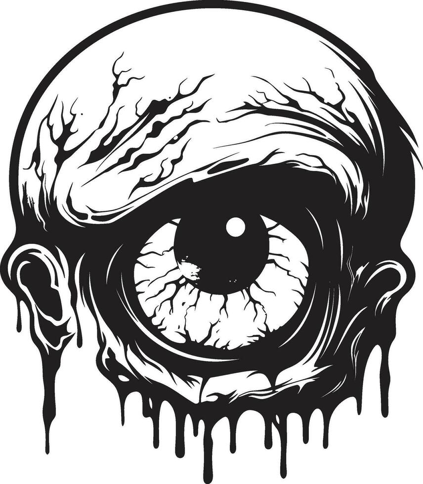 Menacing Zombie Head Creepy Black Icon Haunted Undead Look Vector Scary Skull Emblem