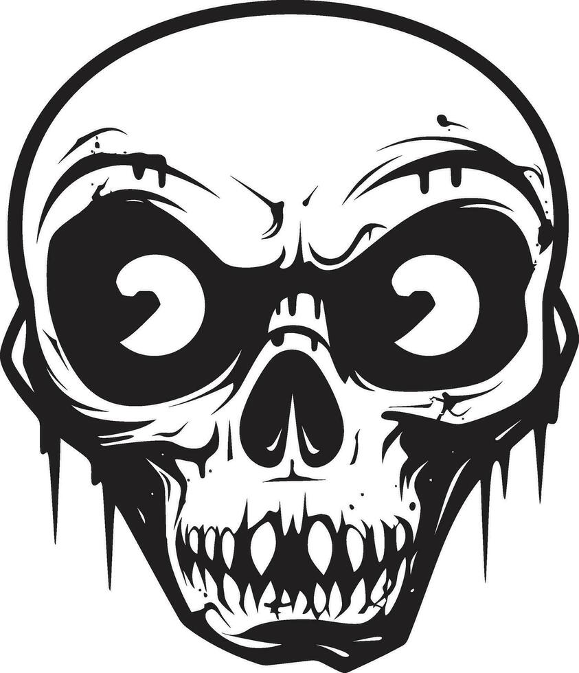 Haunted Undead Visage Vector Scary Skull Emblem Nightmarish Skull Stare Black Zombie Design