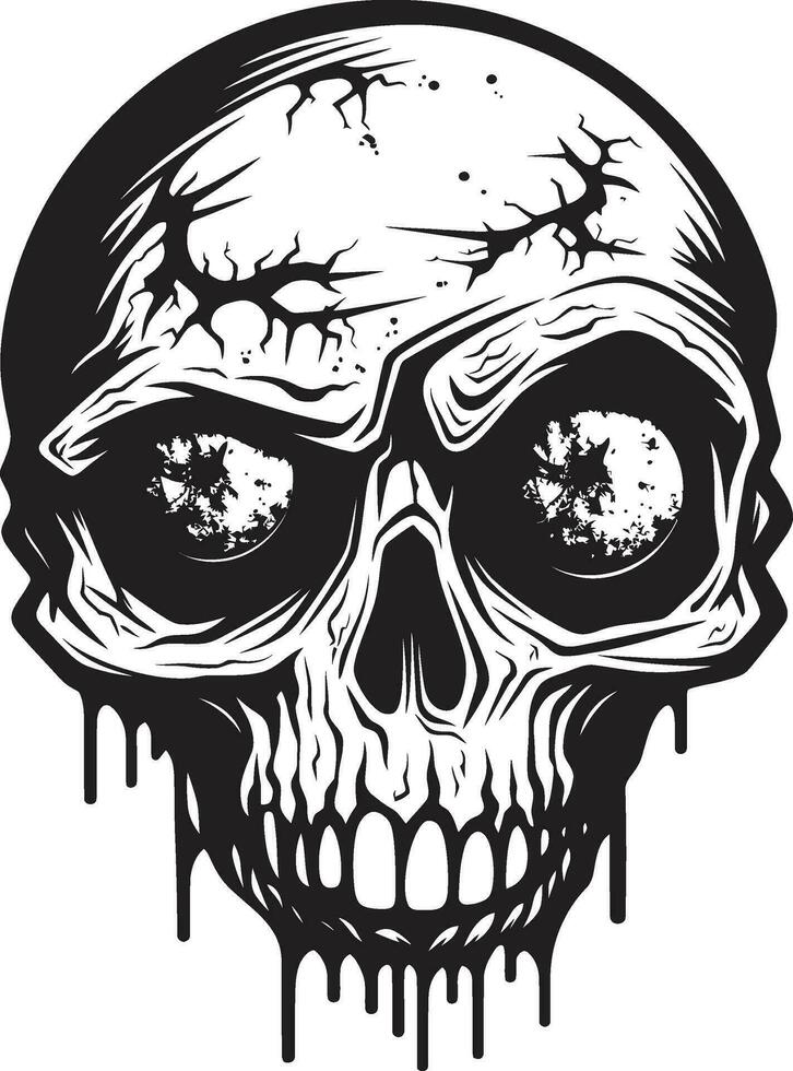 Sinister Zombie Cranium Creepy Skull Logo Icon Chilling Scary Skull Black Vector Design
