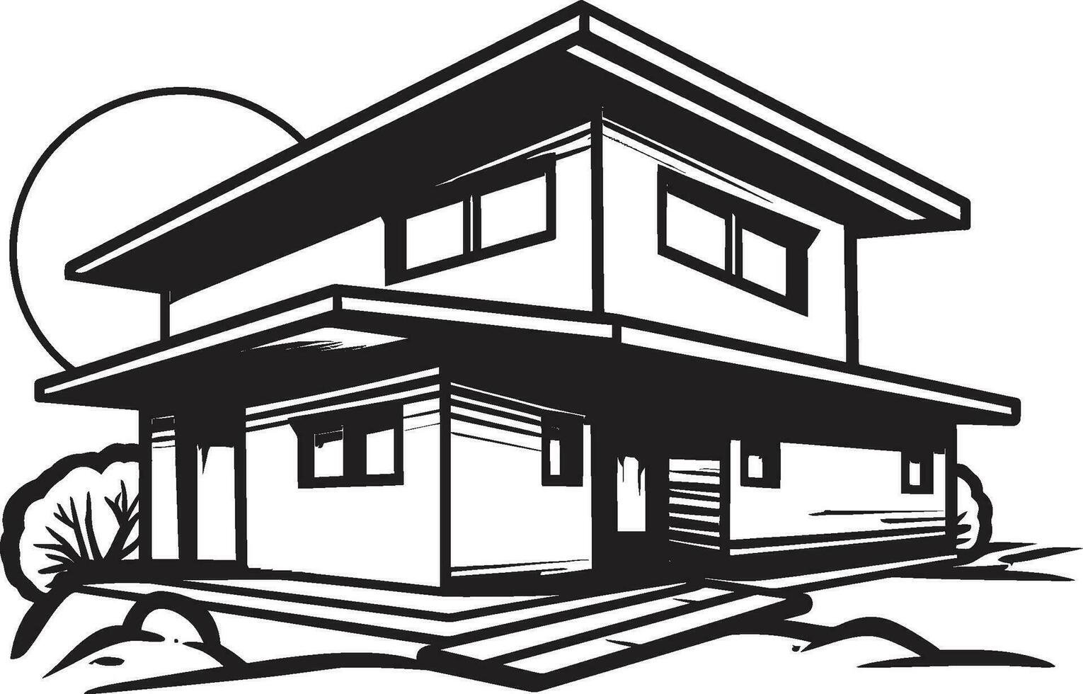 Pair Home Sketch Concept Duplex Design Vector Icon Duplex Blueprint Sketch House Design Vector Logo