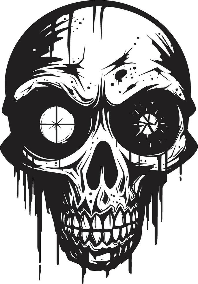 Nightmarish Skull Stare Black Zombie Design Ghoulish Bone Structure Creepy Vector Icon