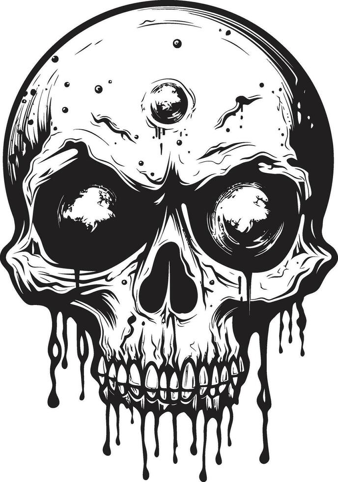 Chilling Scary Skull Black Vector Design Menacing Zombie Head Creepy Black Icon