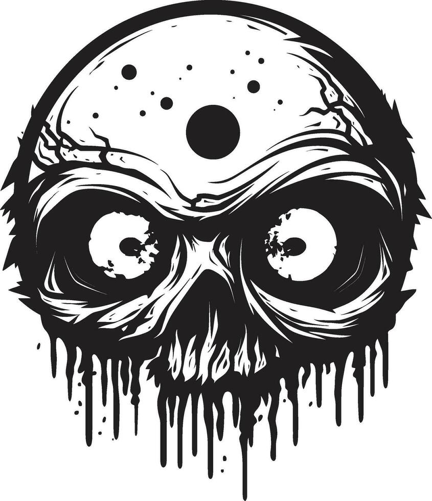 Terrifying Undead Grimace Creepy Black Vector Dreadful Zombie Face Black Skull Icon Design