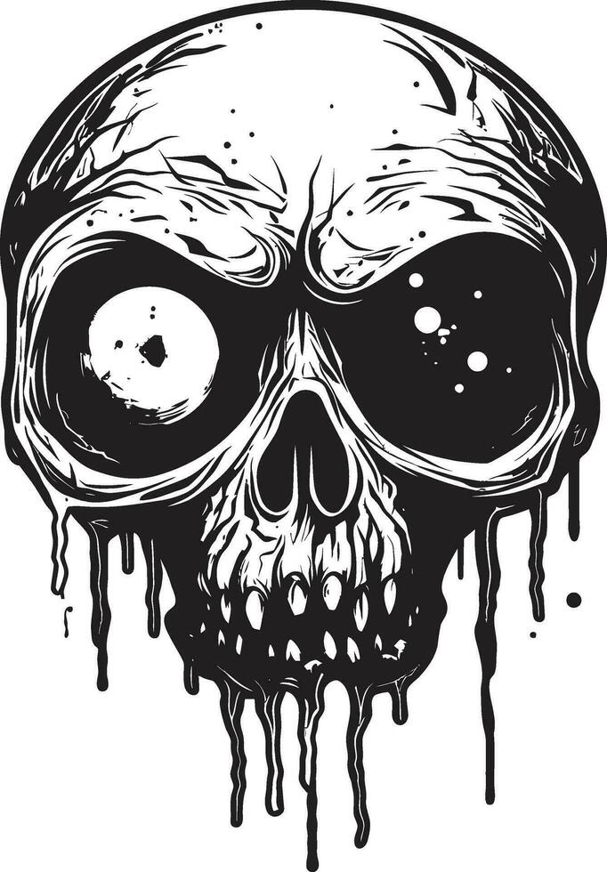 Terrifying Undead Grimace Creepy Black Vector Dreadful Zombie Face Black Skull Icon Design